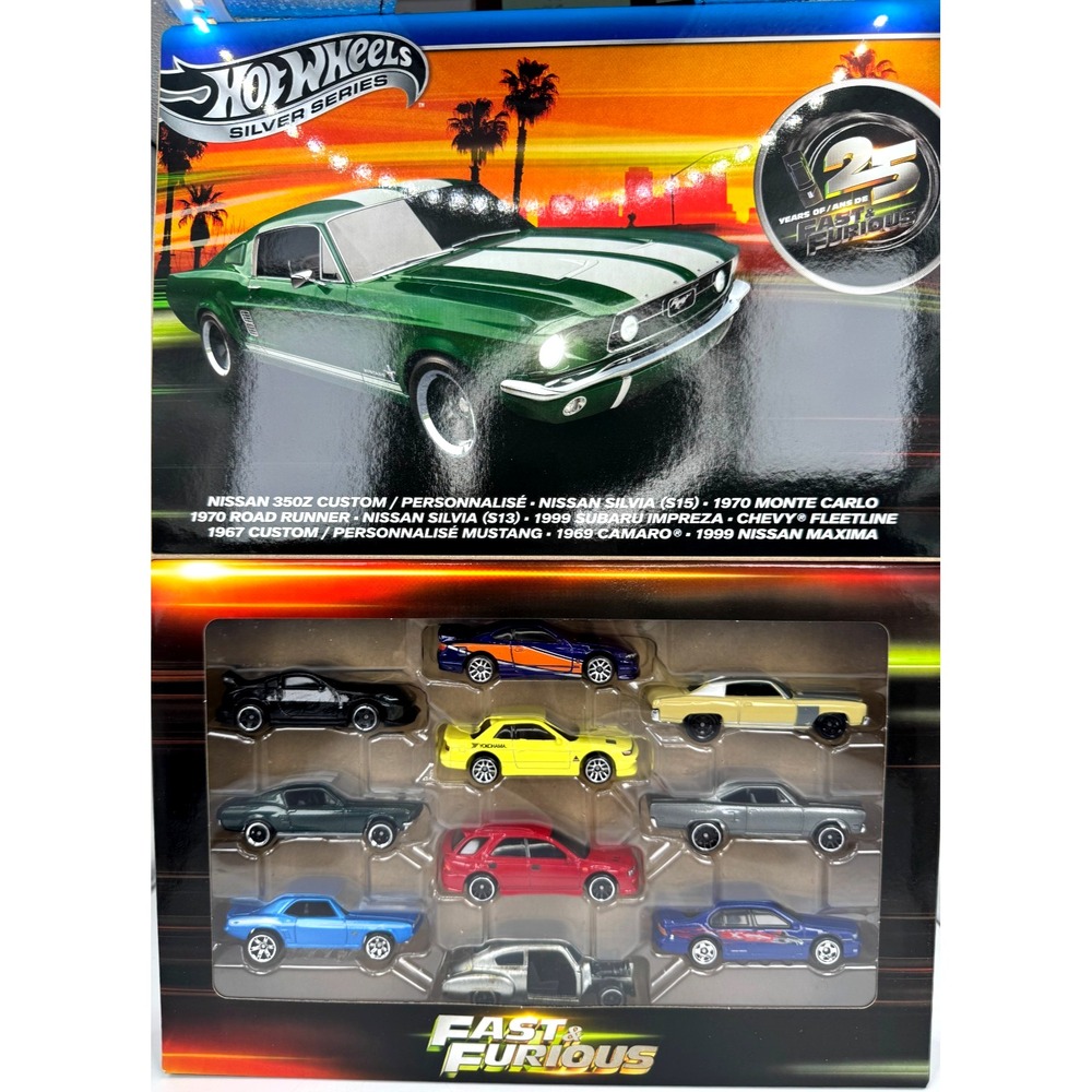 Hot Wheels Silver Series 25 Years of Fast & Furious 10-Pack 1:64 Diecast Car Set